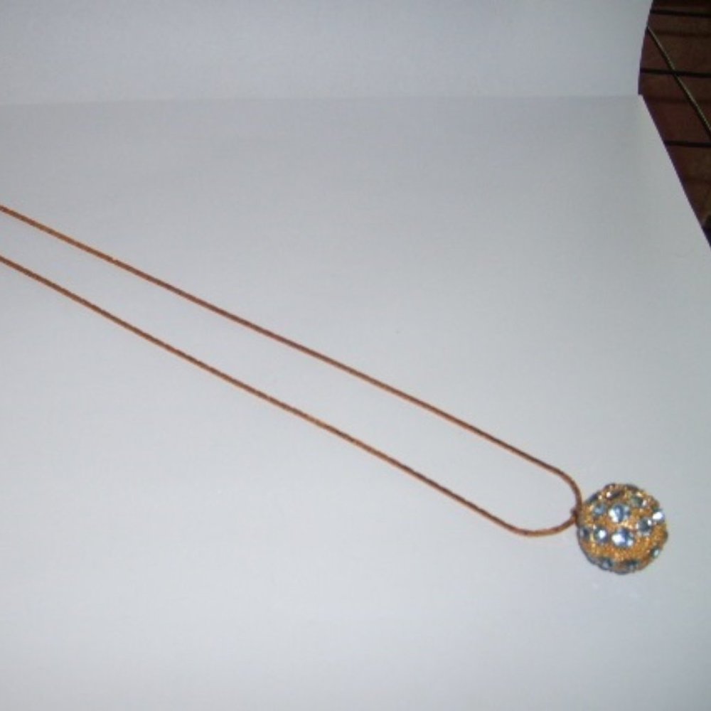 Shiny Necklace Mini Disco Ball Blue Stones Vintage